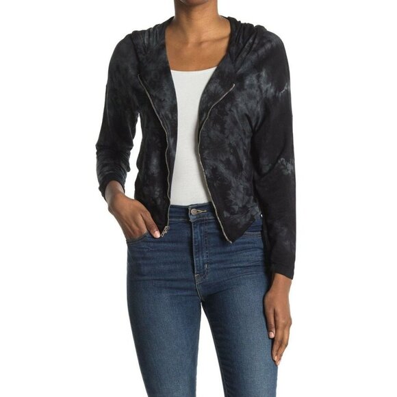Baea Womens Size XL Tie Dye Zip Hooded Jacket Sweatshirt Black $120 1751 - Picture 1 of 8